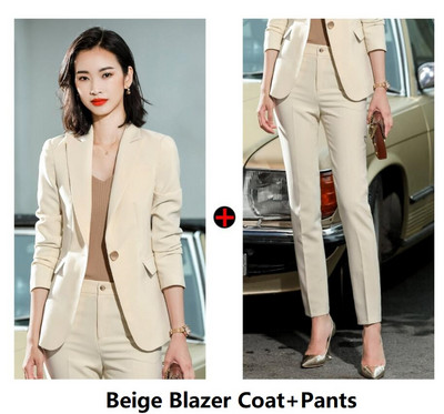 Naiste kontor Elegantne sinine OL Stiilid Ärirõivad Pükskostüümid Naiste Professionaalsed Sügistalvine Intervjuu Bleiserid Riided