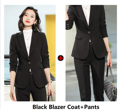 Naiste kontor Elegantne sinine OL Stiilid Ärirõivad Pükskostüümid Naiste Professionaalsed Sügistalvine Intervjuu Bleiserid Riided