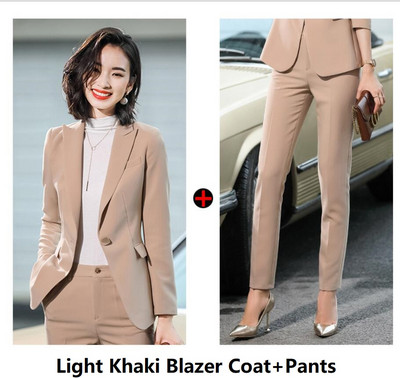 Naiste kontor Elegantne sinine OL Stiilid Ärirõivad Pükskostüümid Naiste Professionaalsed Sügistalvine Intervjuu Bleiserid Riided