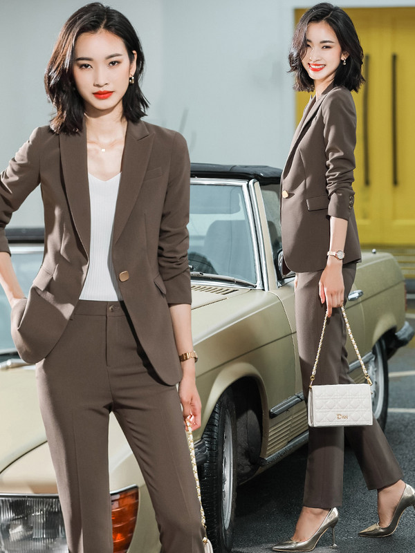 Naiste kontor Elegantne sinine OL Stiilid Ärirõivad Pükskostüümid Naiste Professionaalsed Sügistalvine Intervjuu Bleiserid Riided