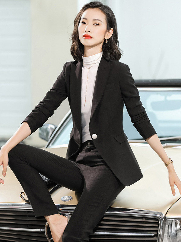 Naiste kontor Elegantne sinine OL Stiilid Ärirõivad Pükskostüümid Naiste Professionaalsed Sügistalvine Intervjuu Bleiserid Riided