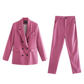 Toppies 2022 Spring Blazer + Παντελόνι Γυναικείο Σετ Γυναικείο Κοστούμι με διπλό στήθος Σακάκι ψηλόμεσο παντελόνι