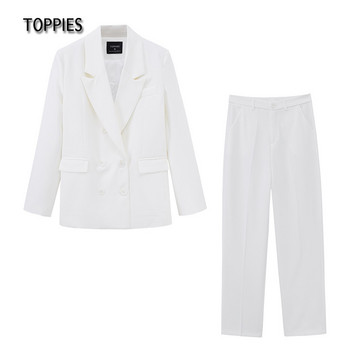 Toppies 2022 Spring Blazer + Παντελόνι Γυναικείο Σετ Γυναικείο Κοστούμι με διπλό στήθος Σακάκι ψηλόμεσο παντελόνι