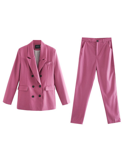 Toppies 2022 Spring Blazer + Παντελόνι Γυναικείο Σετ Γυναικείο Κοστούμι με διπλό στήθος Σακάκι ψηλόμεσο παντελόνι