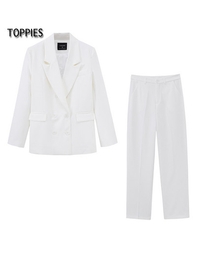 Toppies 2022 Spring Blazer + Παντελόνι Γυναικείο Σετ Γυναικείο Κοστούμι με διπλό στήθος Σακάκι ψηλόμεσο παντελόνι