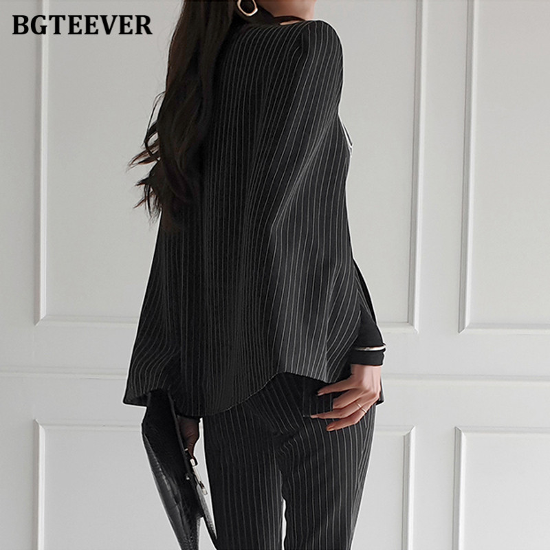 BGTEEVER stiilne naiste bleiserikomplekt rihmaga jope ja ülikonnapüksid Elegantne naiste triibuline pükskostüüm, 2-osaline 2020. aasta komplekt