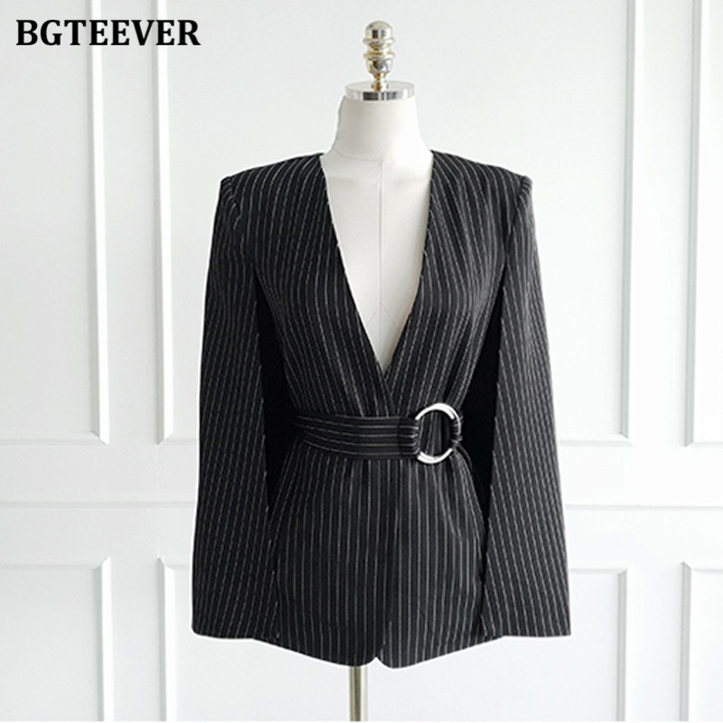 BGTEEVER stiilne naiste bleiserikomplekt rihmaga jope ja ülikonnapüksid Elegantne naiste triibuline pükskostüüm, 2-osaline 2020. aasta komplekt