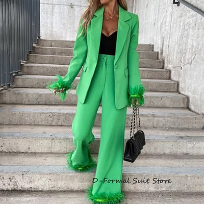 Sieviešu jaunais modes spalvu bleizeris, 2 daļīgs komplekts, biroja uzvalks, sieviešu mētelis ar garām piedurknēm, taisnas bikses بذلات بليزر نسائية