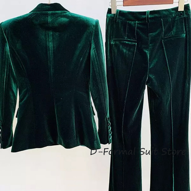 Costum 2 piese pentru femei din catifea Fashoin pentru femei, blazer și pantaloni slim fit, cu un singur piept, ocazional, ansamblu formal, set de pantaloni pentru femei