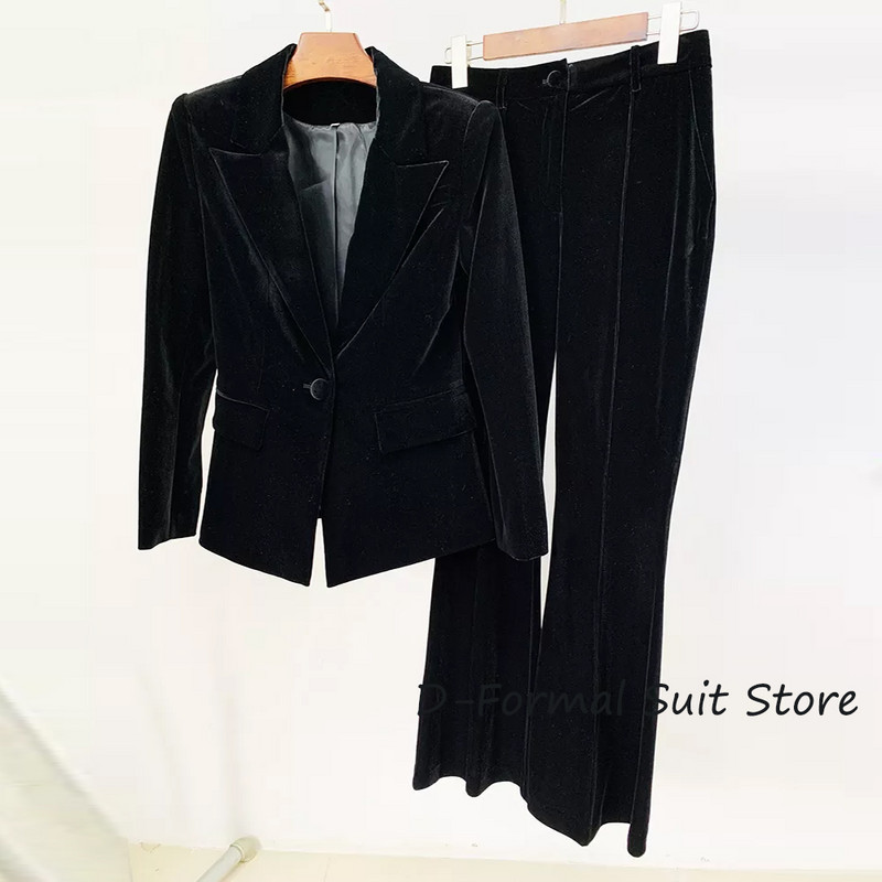 Costum 2 piese pentru femei din catifea Fashoin pentru femei, blazer și pantaloni slim fit, cu un singur piept, ocazional, ansamblu formal, set de pantaloni pentru femei