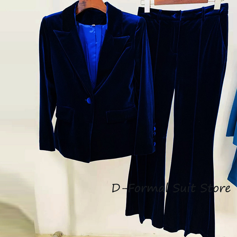 Costum 2 piese pentru femei din catifea Fashoin pentru femei, blazer și pantaloni slim fit, cu un singur piept, ocazional, ansamblu formal, set de pantaloni pentru femei