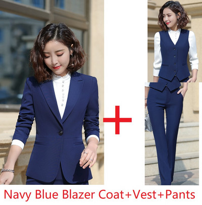 3 daļiņu komplekti Svinīgi sieviešu biznesa kostīmi ar biksēm un jakām Mētelis, veste un veste Sieviešu biroja darba apģērbi, bleizeri