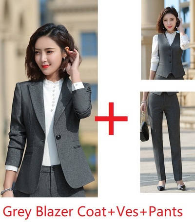 3 daļiņu komplekti Svinīgi sieviešu biznesa kostīmi ar biksēm un jakām Mētelis, veste un veste Sieviešu biroja darba apģērbi, bleizeri