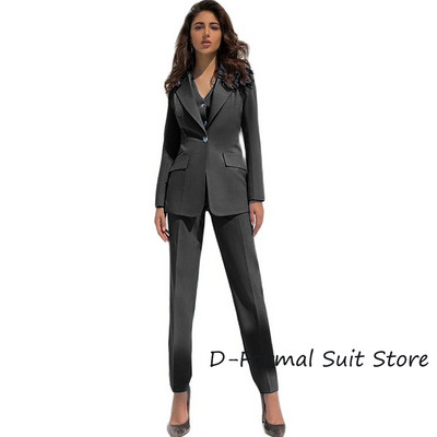 Γυναικείο κοστούμι 3 τεμαχίων casual γυναικείο παντελόνι γραφείου Vintage μονό στήθος Slim fit γυναικείο σακάκι (τζάκετ+γιλέκο+παντελόνι)