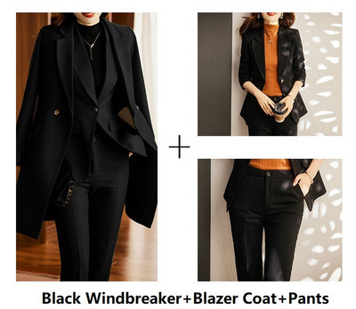 Γυναικεία Επίσημα Επαγγελματικά Κοστούμια Υψηλής Ποιότητας Υφασμάτινο Φθινόπωρο Χειμώνας Επαγγελματικές Εργασίες Γραφείου Φόρεμα Παντελόνια Σετ Παντελόνια Μπλέιζερ