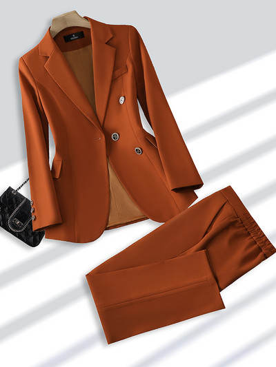 Μόδα Γυναικείο Παντελόνι Επίσημο Γυναικείο Επαγγελματικό Ρούχο Γραφείου Σετ 2 τεμαχίων Μπεζ μαύρο χακί μακρυμάνικο σακάκι και παντελόνι