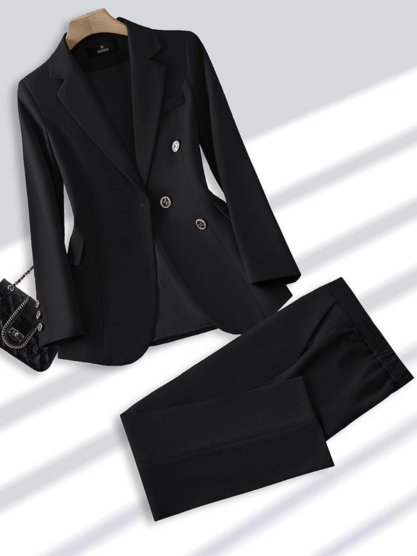 Μόδα Γυναικείο Παντελόνι Επίσημο Γυναικείο Επαγγελματικό Ρούχο Γραφείου Σετ 2 τεμαχίων Μπεζ μαύρο χακί μακρυμάνικο σακάκι και παντελόνι