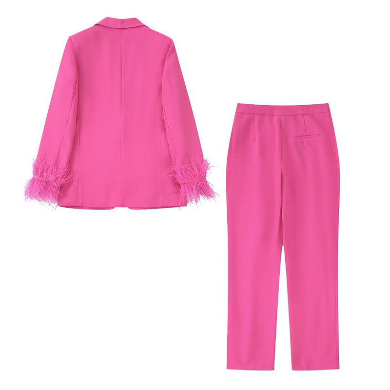 PB&ZA Seturi de sacou Toamna 2022 Nou Street Feather One Button Fashion Feminin Blazer Talie înaltă Pantaloni lați 2 set 8216707