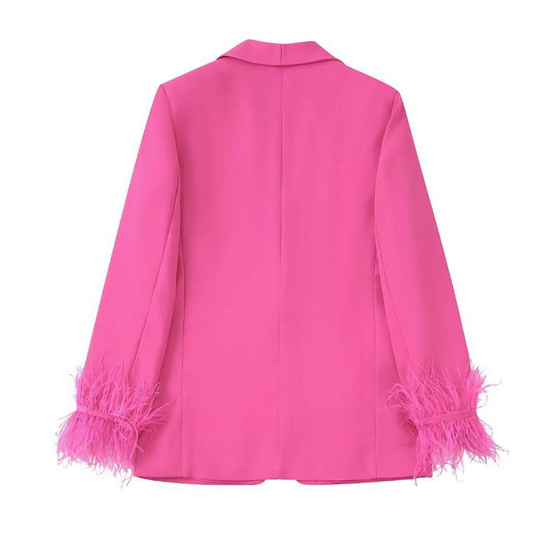 PB&ZA Seturi de sacou Toamna 2022 Nou Street Feather One Button Fashion Feminin Blazer Talie înaltă Pantaloni lați 2 set 8216707