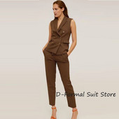 Γυναικείο γιλέκο 2 τεμαχίων + παντελόνι Casual Business Career Γυναικείες μπλούζες με διπλό στήθος γυναικείο αμάνικο μπουφάν