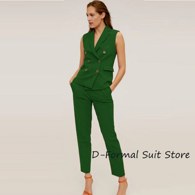 Γυναικείο γιλέκο 2 τεμαχίων + παντελόνι Casual Business Career Γυναικείες μπλούζες με διπλό στήθος γυναικείο αμάνικο μπουφάν