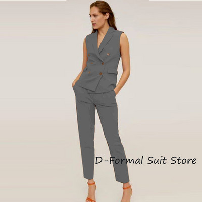 Γυναικείο γιλέκο 2 τεμαχίων + παντελόνι Casual Business Career Γυναικείες μπλούζες με διπλό στήθος γυναικείο αμάνικο μπουφάν