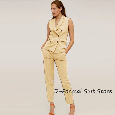 Γυναικείο γιλέκο 2 τεμαχίων + παντελόνι Casual Business Career Γυναικείες μπλούζες με διπλό στήθος γυναικείο αμάνικο μπουφάν