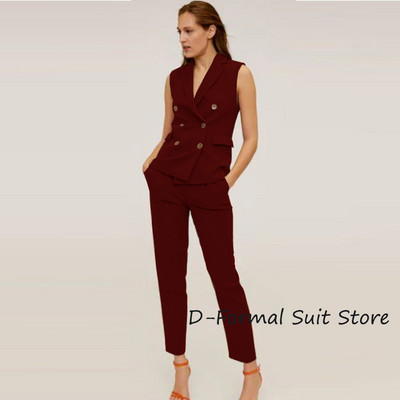 Γυναικείο γιλέκο 2 τεμαχίων + παντελόνι Casual Business Career Γυναικείες μπλούζες με διπλό στήθος γυναικείο αμάνικο μπουφάν