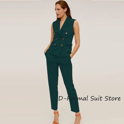 Γυναικείο γιλέκο 2 τεμαχίων + παντελόνι Casual Business Career Γυναικείες μπλούζες με διπλό στήθος γυναικείο αμάνικο μπουφάν