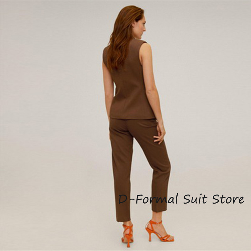 Γυναικείο γιλέκο 2 τεμαχίων + παντελόνι Casual Business Career Γυναικείες μπλούζες με διπλό στήθος γυναικείο αμάνικο μπουφάν