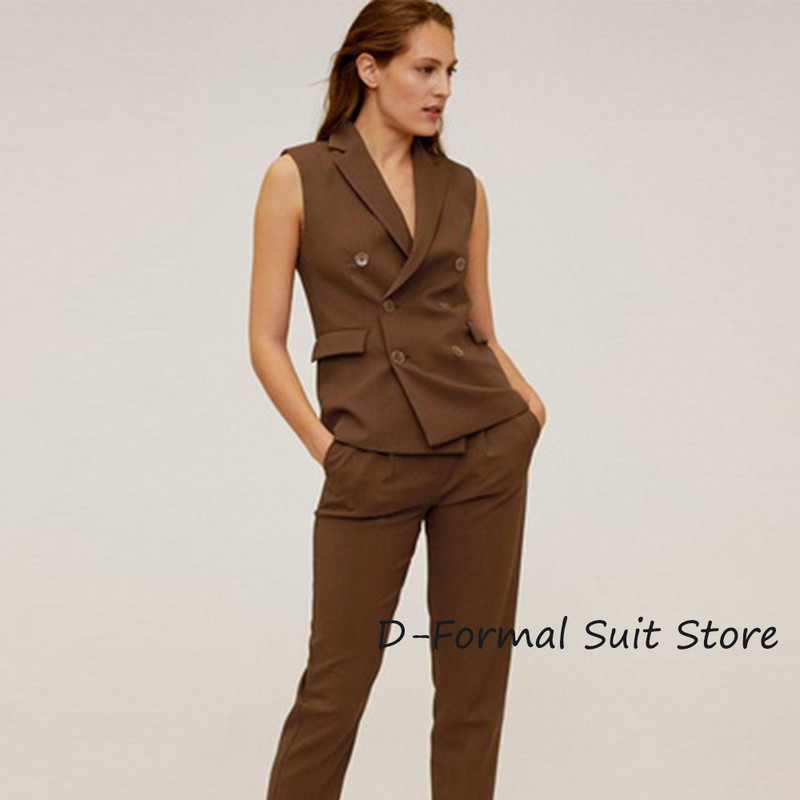 Γυναικείο γιλέκο 2 τεμαχίων + παντελόνι Casual Business Career Γυναικείες μπλούζες με διπλό στήθος γυναικείο αμάνικο μπουφάν