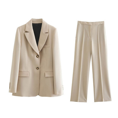 Γυναικείο Φθινόπωρο 2022 Νέα Casual Fashion Chic Slim Fit Blazer Ρετρό μακρυμάνικο τσέπες μονόχρωμο y2k Μπλουζάκι + Παντελόνι Mujer