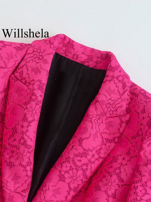 Willshela Costume pentru femei 2 piese Blazer cu un singur piept și pantaloni vintage cu fermoar în față Set de pantaloni pentru femei de birou