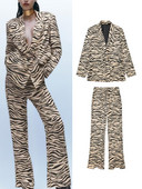 TRAF Nou 2022 de primăvară pentru femei cu imprimeu leopard Blazer costume ținute birou ținute zebra dungi jachetă + pantalon mânecă lungă îmbrăcăminte la modă