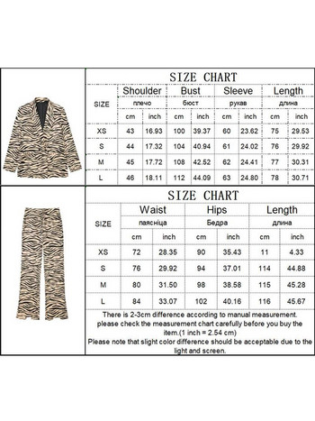 TRAF Нови пролетни 2022 г. Дамски костюми с блейзър с леопардов принт Офис тоалети Яке с ивици на зебра + панталон Модни връхни дрехи с дълъг ръкав