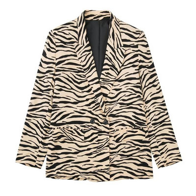 TRAF Nou 2022 de primăvară pentru femei cu imprimeu leopard Blazer costume ținute birou ținute zebra dungi jachetă + pantalon mânecă lungă îmbrăcăminte la modă