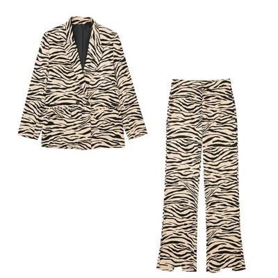 TRAF Nou 2022 de primăvară pentru femei cu imprimeu leopard Blazer costume ținute birou ținute zebra dungi jachetă + pantalon mânecă lungă îmbrăcăminte la modă