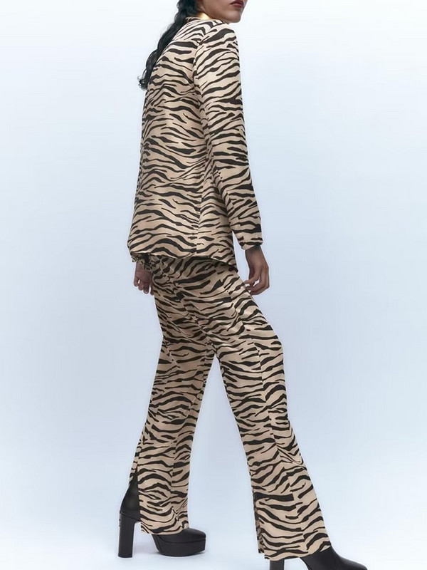 TRAF Nou 2022 de primăvară pentru femei cu imprimeu leopard Blazer costume ținute birou ținute zebra dungi jachetă + pantalon mânecă lungă îmbrăcăminte la modă