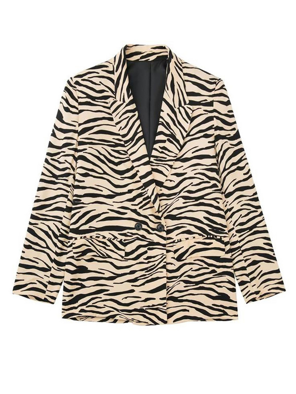 TRAF Nou 2022 de primăvară pentru femei cu imprimeu leopard Blazer costume ținute birou ținute zebra dungi jachetă + pantalon mânecă lungă îmbrăcăminte la modă