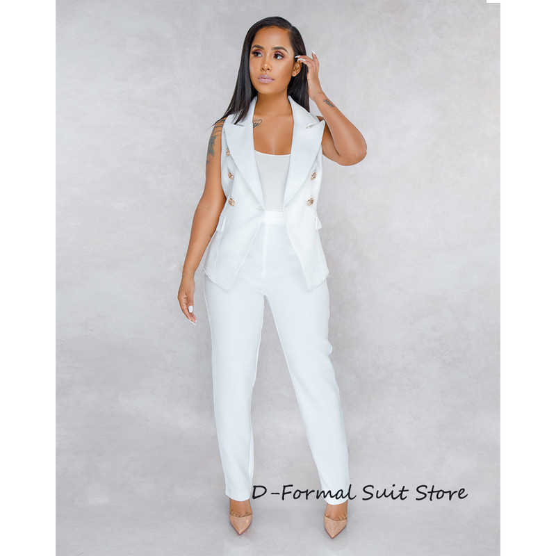 Γυναικείες στολές 2 τεμαχίων Slim Fit V λαιμόκοψη Αμάνικο κουμπί με διπλό στήθος ανοιχτό μπροστινό γιλέκο Παντελόνι Business Casual Suits Σετ