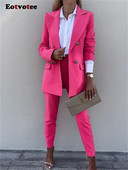 Eotvotee pükskostüümid, 2-osaline naiste 2023. aasta pükste komplekt, uus, pikkade varrukatega nööbiga bleiser, naiste kõrge vöökohaga pliiats vabaaja pükste komplekt