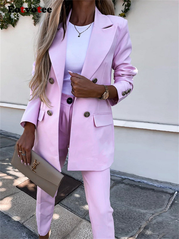 Eotvotee pükskostüümid, 2-osaline naiste 2023. aasta pükste komplekt, uus, pikkade varrukatega nööbiga bleiser, naiste kõrge vöökohaga pliiats vabaaja pükste komplekt