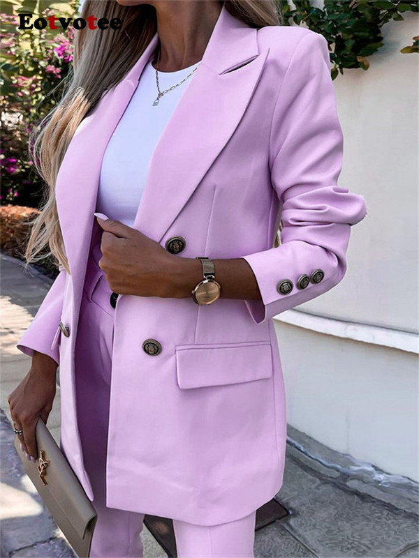 Eotvotee pükskostüümid, 2-osaline naiste 2023. aasta pükste komplekt, uus, pikkade varrukatega nööbiga bleiser, naiste kõrge vöökohaga pliiats vabaaja pükste komplekt