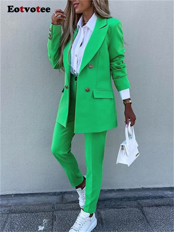 Eotvotee pükskostüümid, 2-osaline naiste 2023. aasta pükste komplekt, uus, pikkade varrukatega nööbiga bleiser, naiste kõrge vöökohaga pliiats vabaaja pükste komplekt