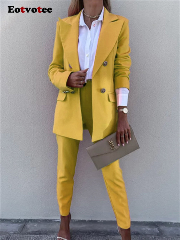 Eotvotee pükskostüümid, 2-osaline naiste 2023. aasta pükste komplekt, uus, pikkade varrukatega nööbiga bleiser, naiste kõrge vöökohaga pliiats vabaaja pükste komplekt