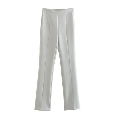 TRAF 2023 naiste 2-osalised komplektid Moodsad siidi-satiinpaneelidega ühe nööbiga bleiser + kõrge vöökohaga laienevad pikad püksid põhjuslikud komplektid