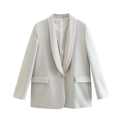 TRAF 2023 naiste 2-osalised komplektid Moodsad siidi-satiinpaneelidega ühe nööbiga bleiser + kõrge vöökohaga laienevad pikad püksid põhjuslikud komplektid