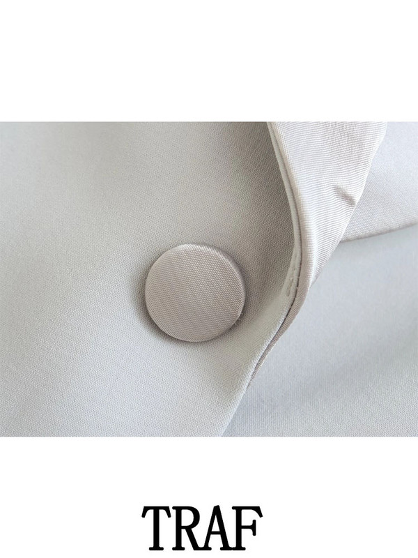 TRAF 2023 naiste 2-osalised komplektid Moodsad siidi-satiinpaneelidega ühe nööbiga bleiser + kõrge vöökohaga laienevad pikad püksid põhjuslikud komplektid