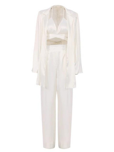 Biroja sieviešu žakete kostīmi eleganti satīna ikdienas tērpi trīsdaļīga sieviešu veste + žakete ar garām piedurknēm + plats bikšu komplekts ar augstu vidukli