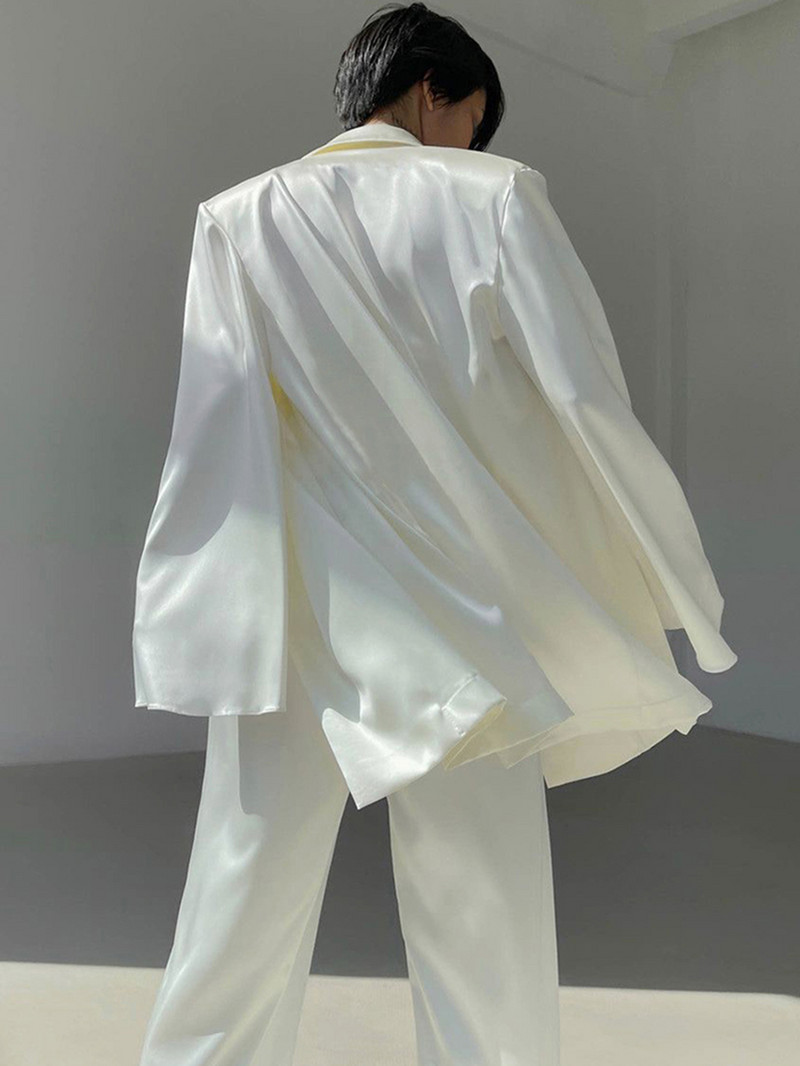 Biroja sieviešu žakete kostīmi eleganti satīna ikdienas tērpi trīsdaļīga sieviešu veste + žakete ar garām piedurknēm + plats bikšu komplekts ar augstu vidukli